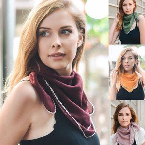 Scallop Stitch Trim Bandana Scarf